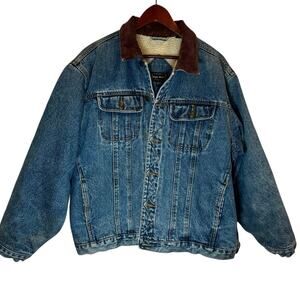 Vintage 90s Sherpa Lined Corduroy Collar Denim Jacket Men’s L Trucker Western